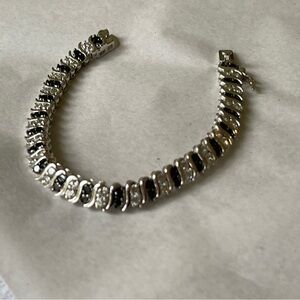 Sleek Black & White Crystal Tennis Bracelet Prong Setting + Safety Clasp
